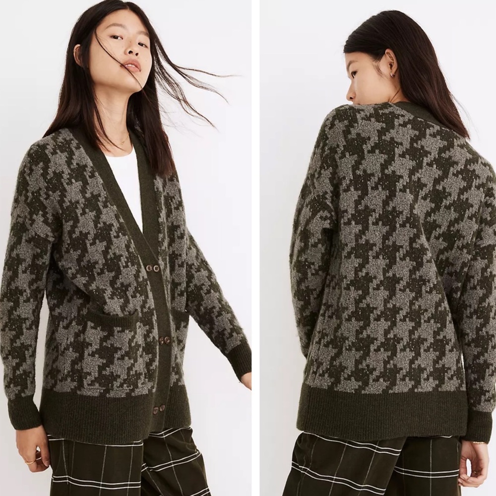 NWT Madewell Allston Double-Button Cardigan Sweater in Houndstooth